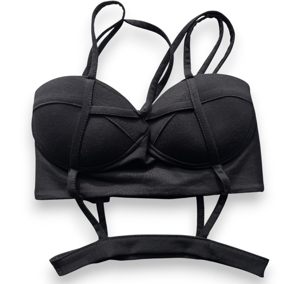 Shenmin Tops - SHENMIN Black Strappy Bustier Bralette Crop Top